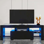 Meuble TV LED 51" avec porte basculante, étagère en verre et lumières changeantes pour téléviseurs 55"