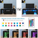 Meuble TV LED 51" avec porte basculante, étagère en verre et lumières changeantes pour téléviseurs 55"