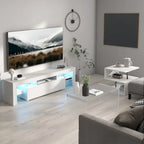Meuble TV LED 51" avec porte basculante, étagère en verre et lumières changeantes pour téléviseurs 55"