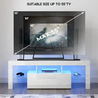 Meuble TV LED 51" avec porte basculante, étagère en verre et lumières changeantes pour téléviseurs 55"