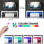 Meuble TV LED 51" avec porte basculante, étagère en verre et lumières changeantes pour téléviseurs 55"