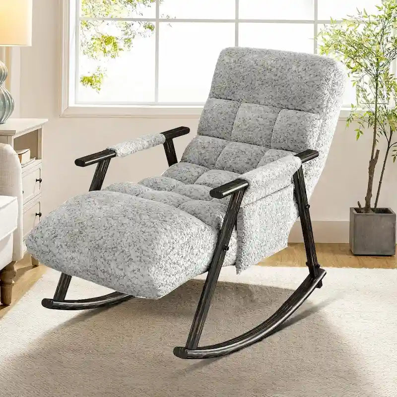 Fauteuil à bascule moderne en tissu avec dossier réglable et pochette de rangement