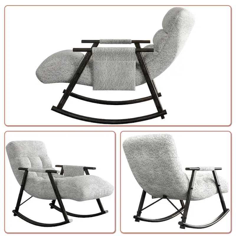 Fauteuil à bascule moderne en tissu avec dossier réglable et pochette de rangement