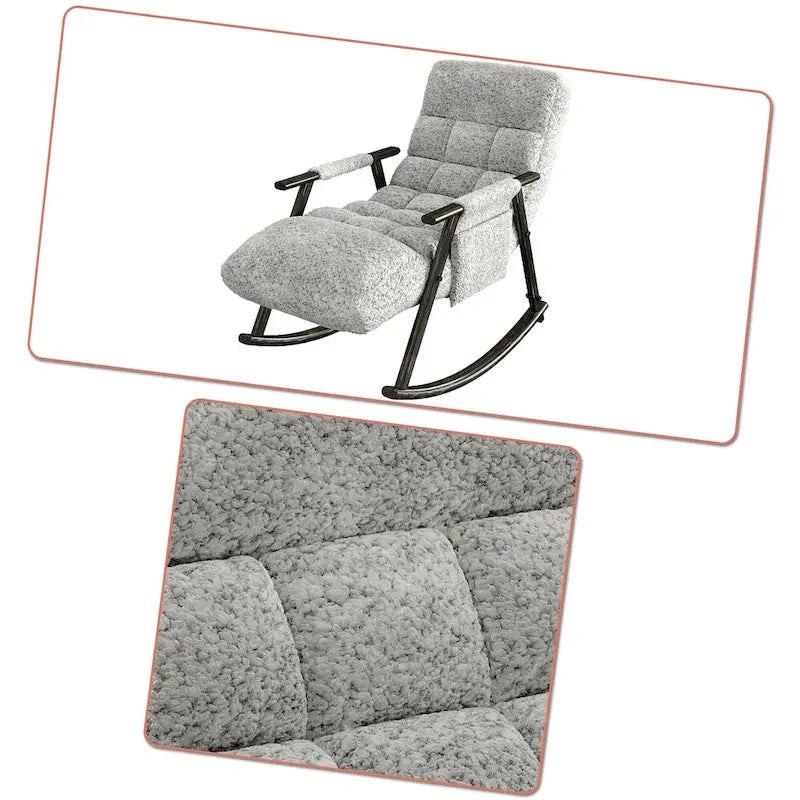 Fauteuil à bascule moderne en tissu avec dossier réglable et pochette de rangement