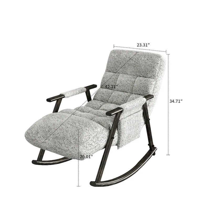 Fauteuil à bascule moderne en tissu avec dossier réglable et pochette de rangement