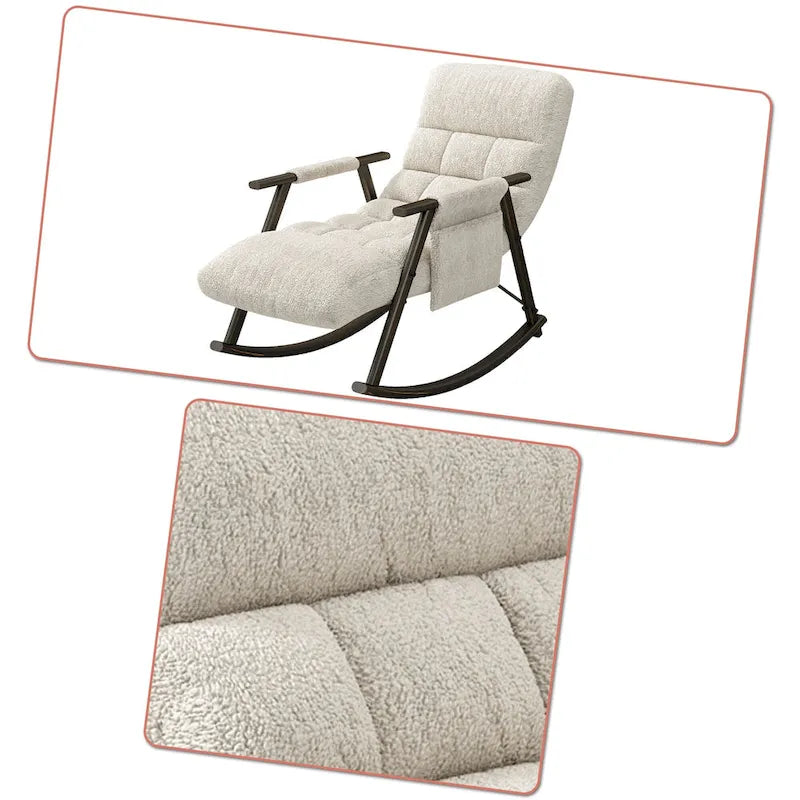 Fauteuil à bascule moderne en tissu avec dossier réglable et pochette de rangement