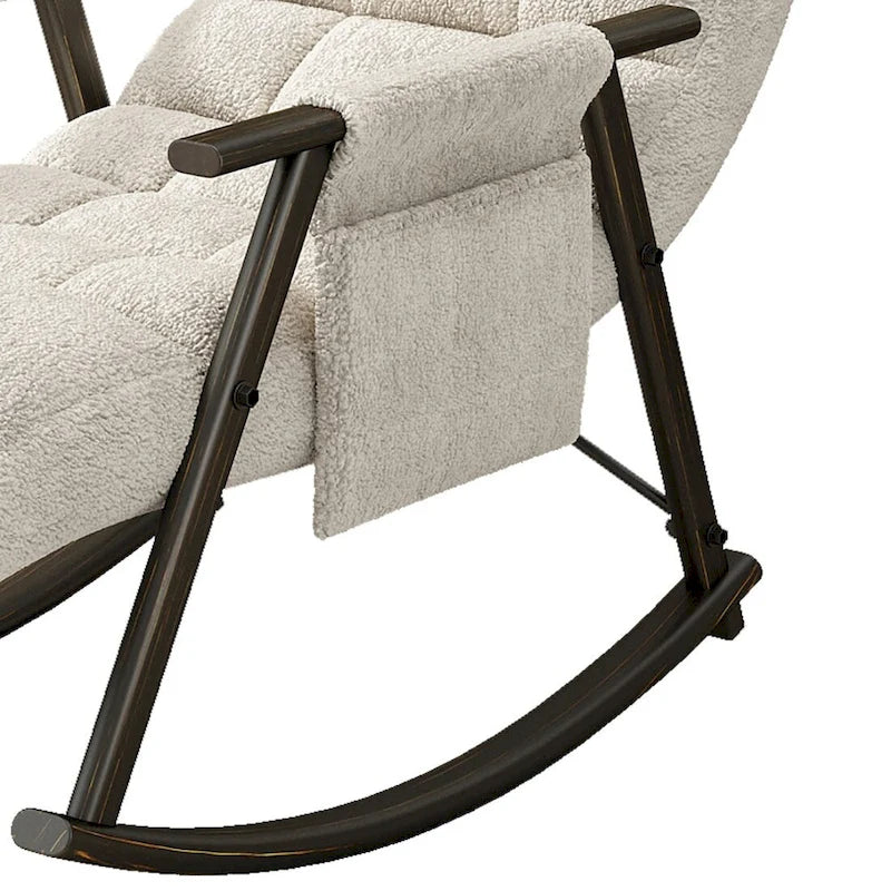 Fauteuil à bascule moderne en tissu avec dossier réglable et pochette de rangement
