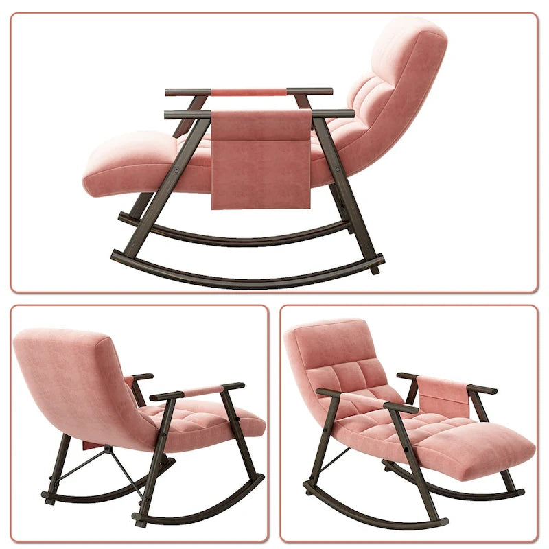 Fauteuil à bascule moderne en tissu avec dossier réglable et pochette de rangement