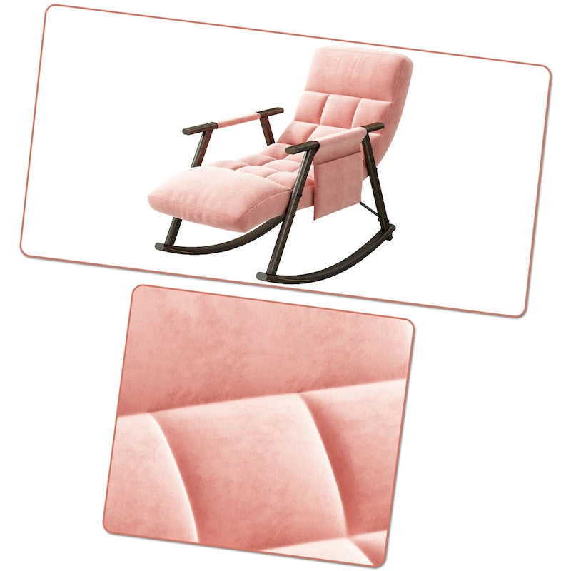Fauteuil à bascule moderne en tissu avec dossier réglable et pochette de rangement