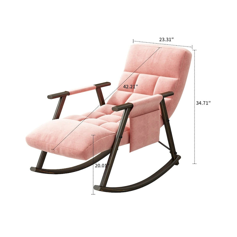 Fauteuil à bascule moderne en tissu avec dossier réglable et pochette de rangement