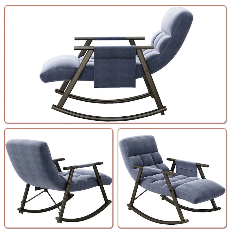 Fauteuil à bascule moderne en tissu avec dossier réglable et pochette de rangement