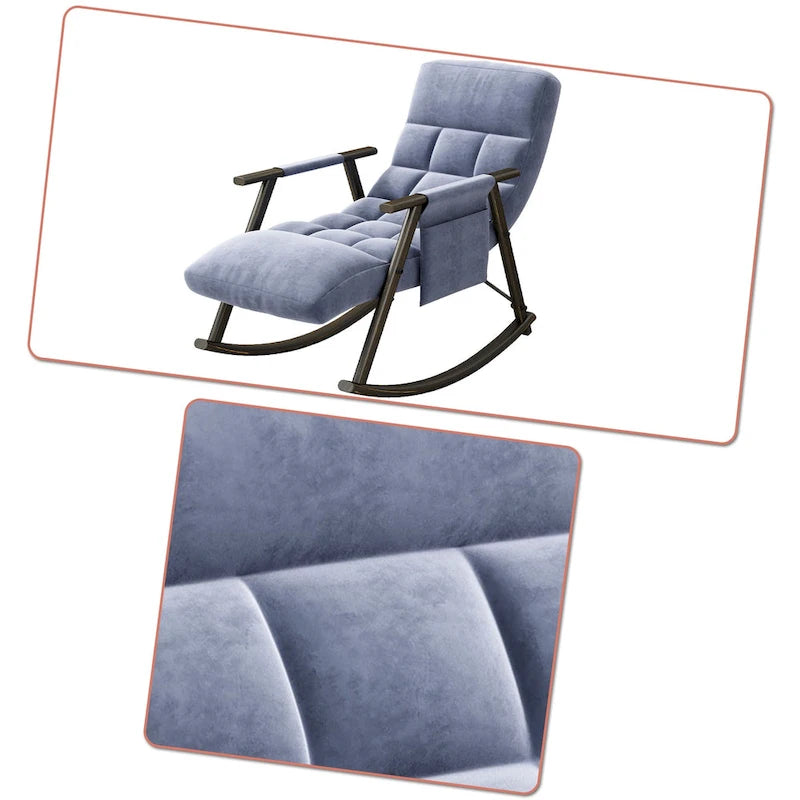 Fauteuil à bascule moderne en tissu avec dossier réglable et pochette de rangement