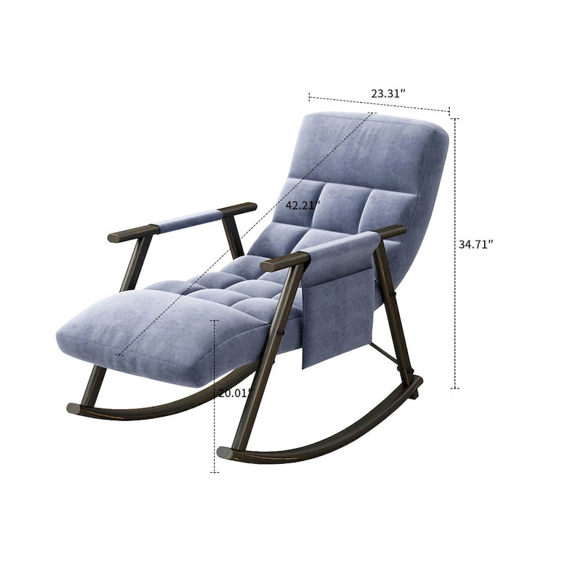 Fauteuil à bascule moderne en tissu avec dossier réglable et pochette de rangement
