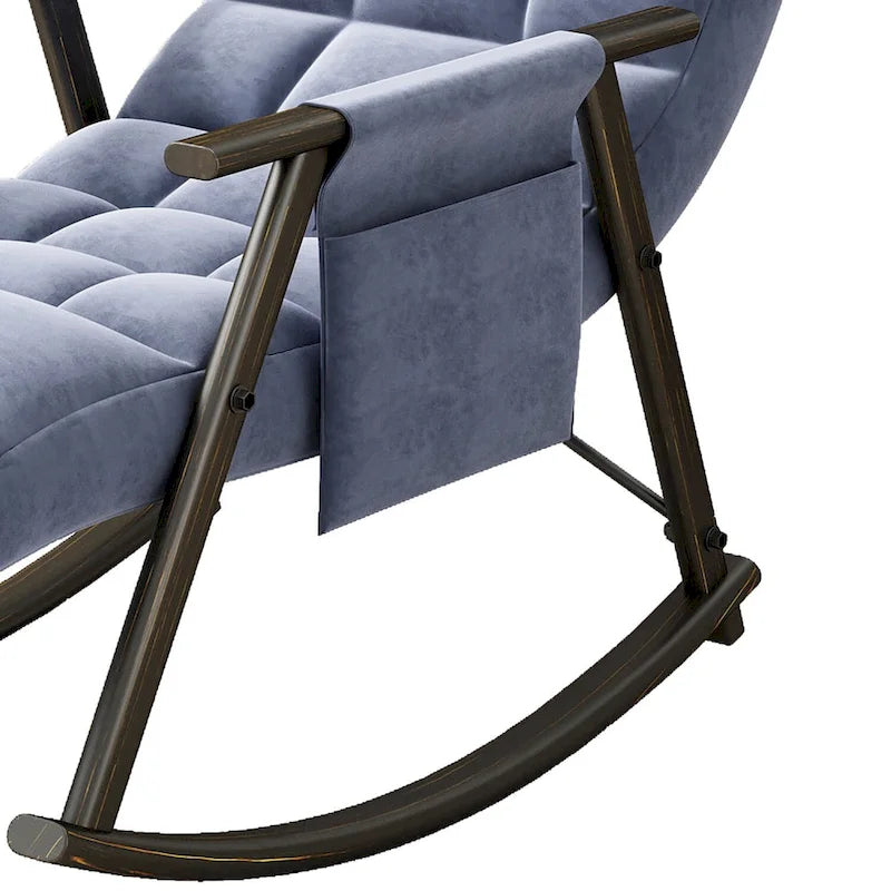 Fauteuil à bascule moderne en tissu avec dossier réglable et pochette de rangement