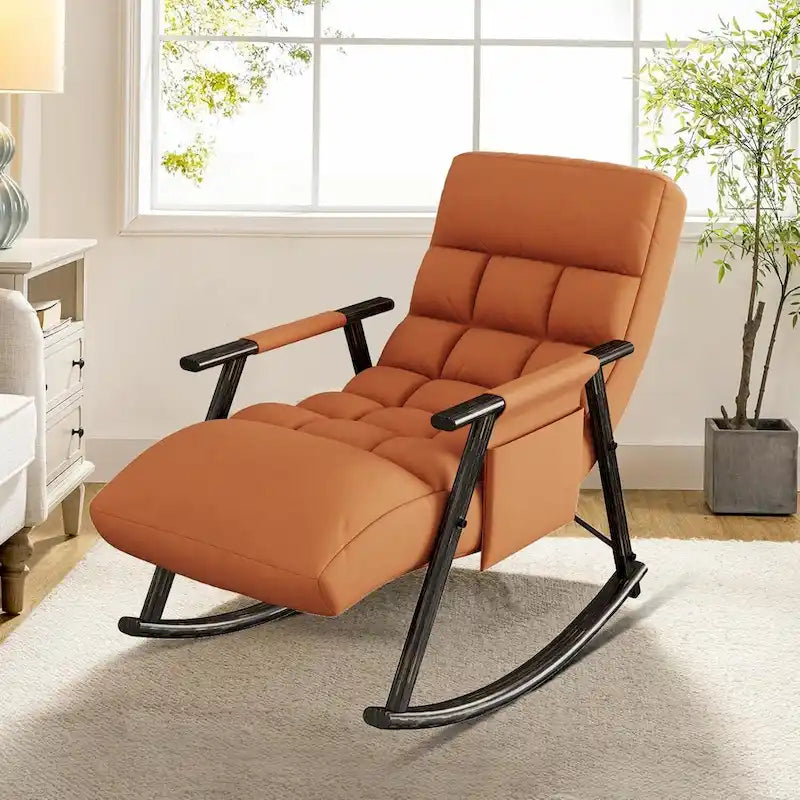 Fauteuil à bascule moderne en tissu avec dossier réglable et pochette de rangement