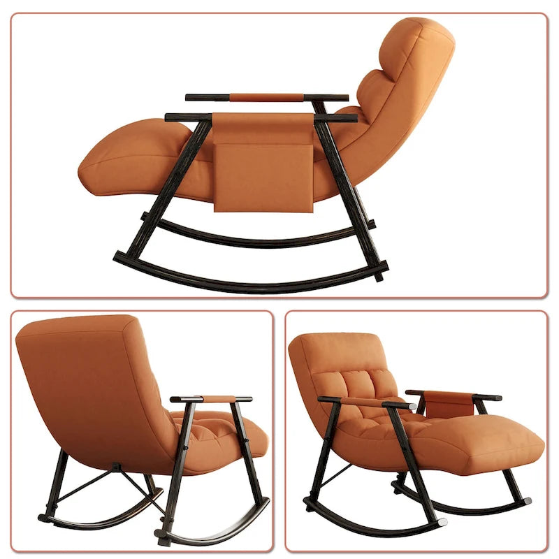 Fauteuil à bascule moderne en tissu avec dossier réglable et pochette de rangement