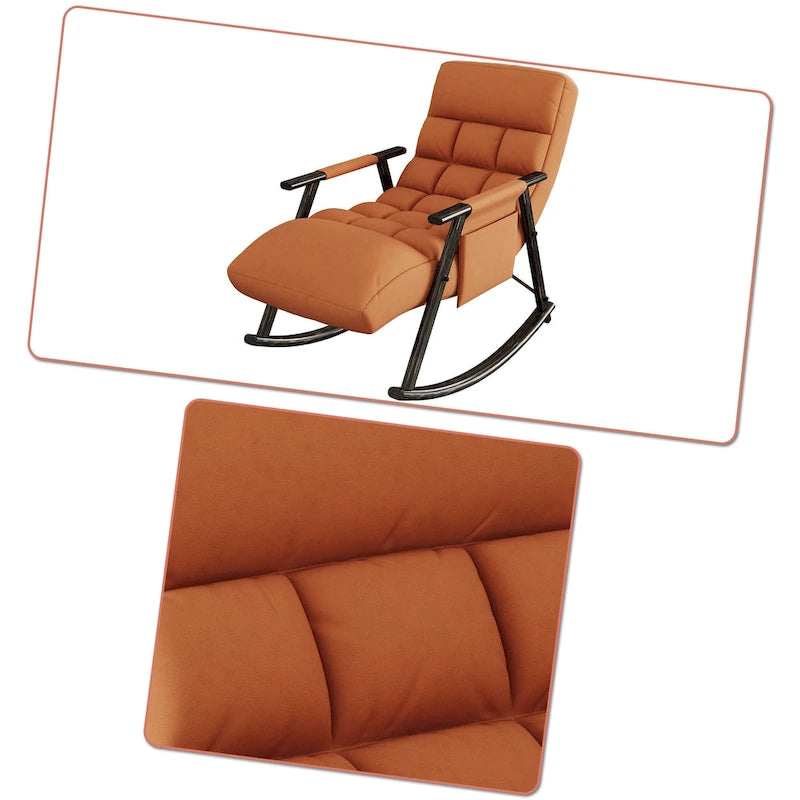 Fauteuil à bascule moderne en tissu avec dossier réglable et pochette de rangement