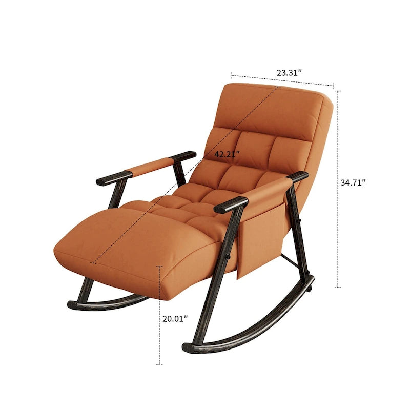 Fauteuil à bascule moderne en tissu avec dossier réglable et pochette de rangement
