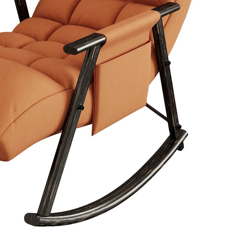Fauteuil à bascule moderne en tissu avec dossier réglable et pochette de rangement