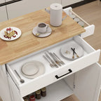 Desserte de cuisine roulante avec plateau en bois d'hévéa, tiroir, 2 portes et porte-serviettes