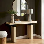 Console de 52 po rectangulaire en bois avec supports en métal noir mat