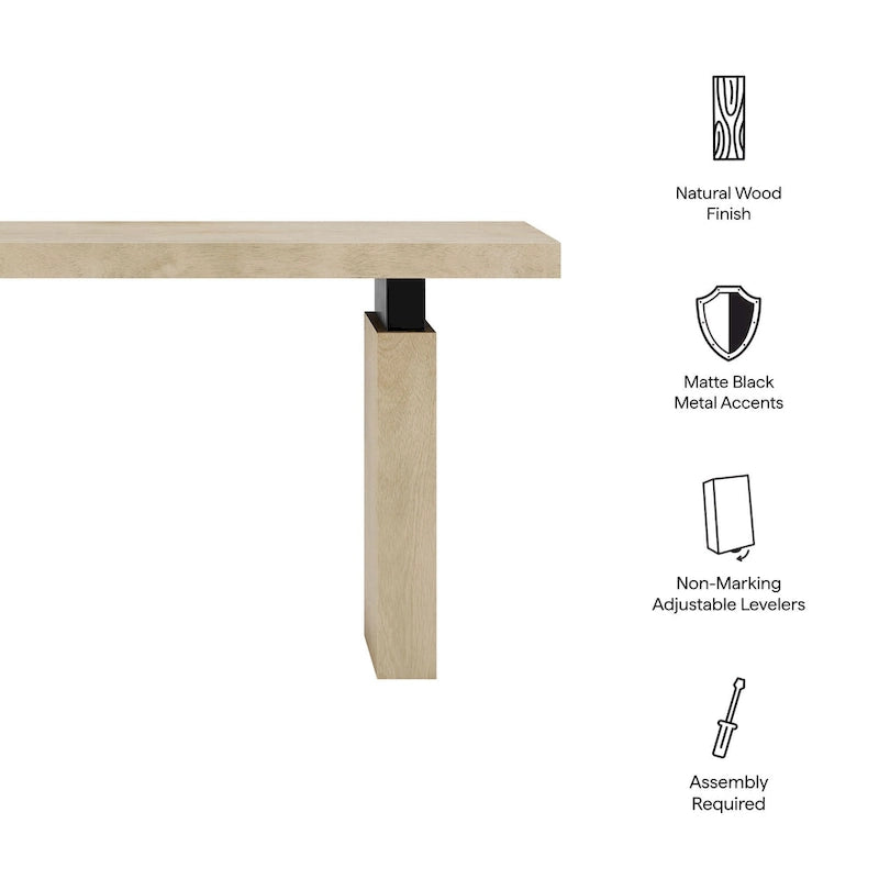 Console de 52 po rectangulaire en bois avec supports en métal noir mat