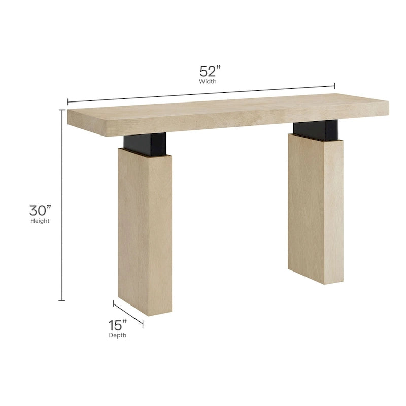 Console de 52 po rectangulaire en bois avec supports en métal noir mat