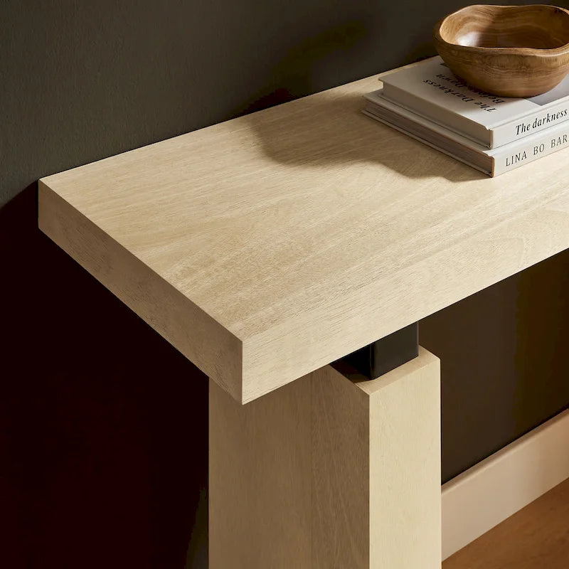 Console de 52 po rectangulaire en bois avec supports en métal noir mat