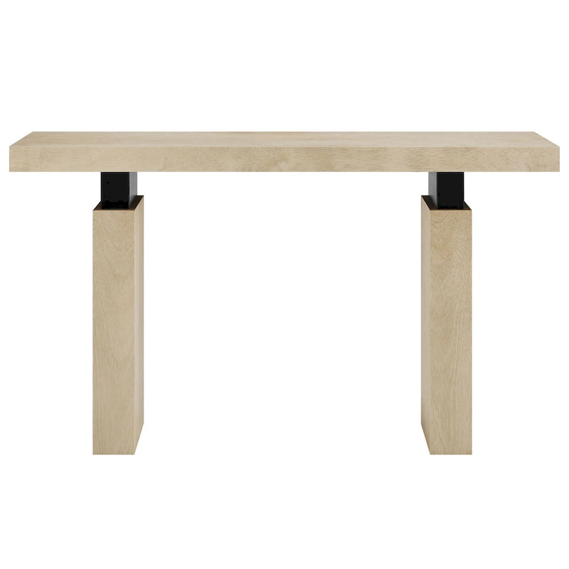 Console de 52 po rectangulaire en bois avec supports en métal noir mat