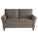Causeuse capitonnée en velours marron avec cadre en bois massif - 57"L