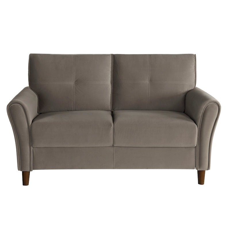 Causeuse capitonnée en velours marron avec cadre en bois massif - 57"L