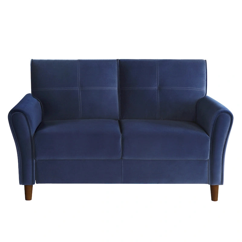 Causeuse capitonnée en velours marron avec cadre en bois massif - 57"L