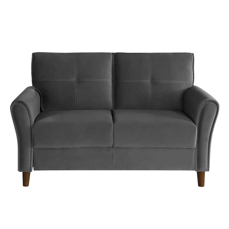 Causeuse capitonnée en velours marron avec cadre en bois massif - 57"L