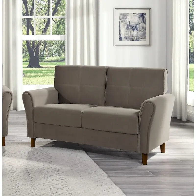 Brown Velvet Upholstery 1Pc Comfort Loveseat Plush Seatbacks Tufted Detail Solid Wood Frame Modern Living Room Furniture