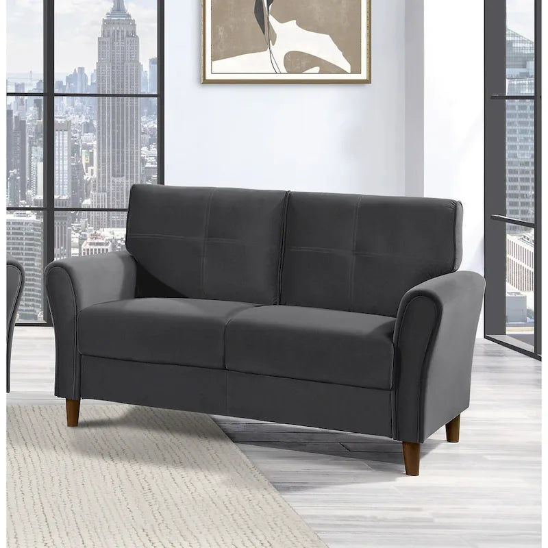 Causeuse capitonnée en velours marron avec cadre en bois massif - 57"L