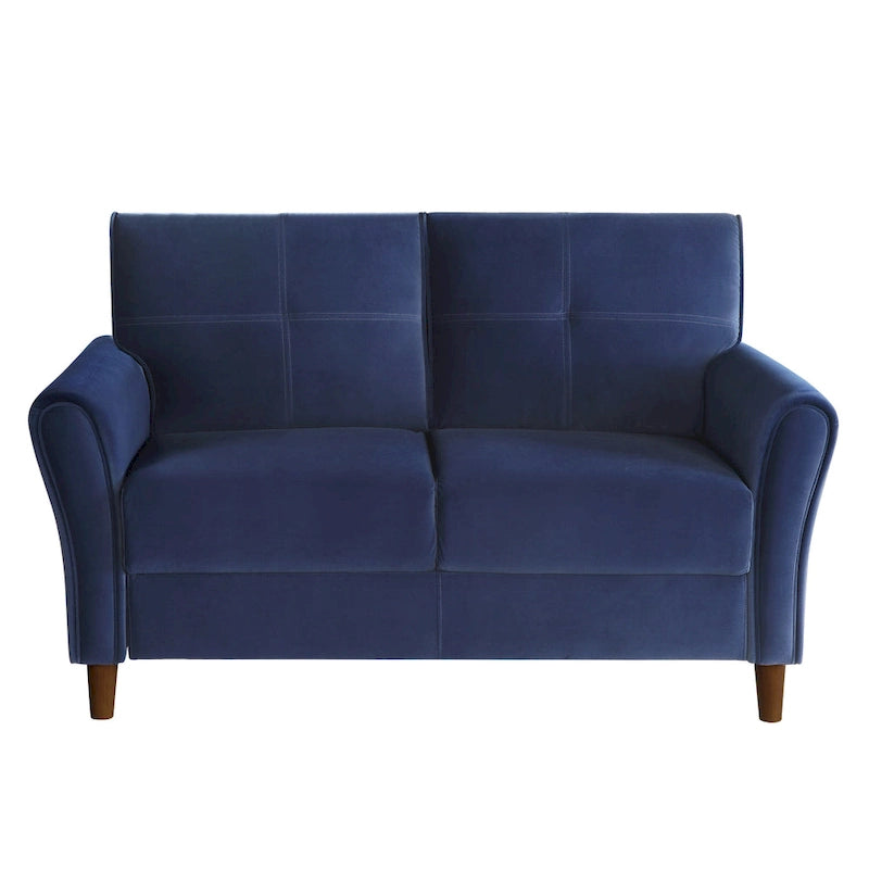 Causeuse capitonnée en velours marron avec cadre en bois massif - 57"L