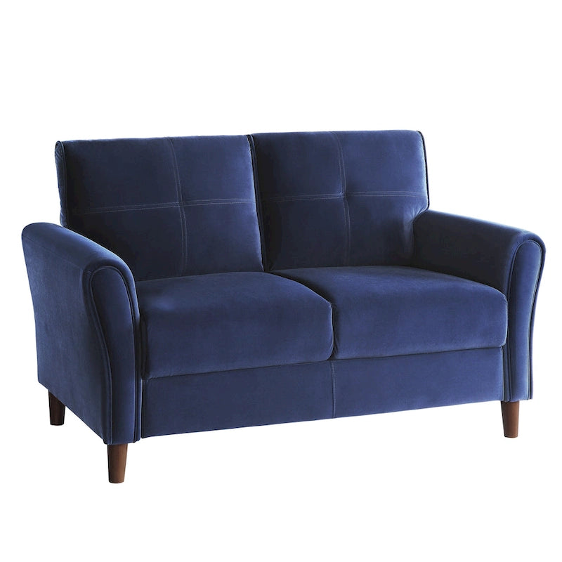 Causeuse capitonnée en velours marron avec cadre en bois massif - 57"L