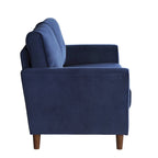 Causeuse capitonnée en velours marron avec cadre en bois massif - 57"L