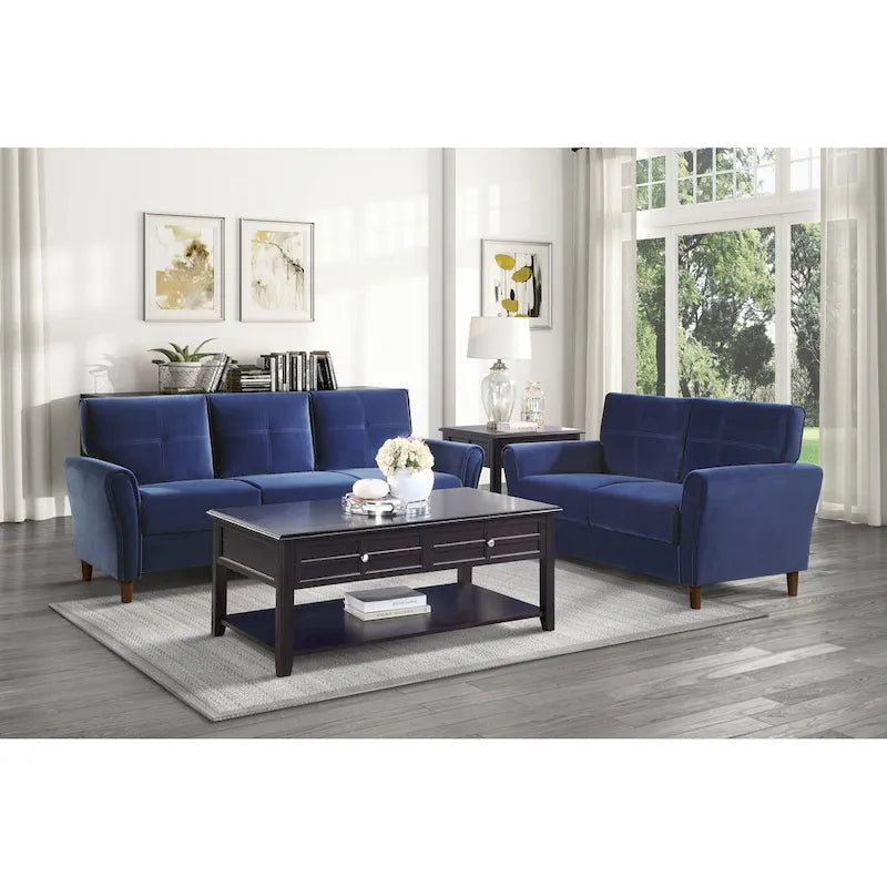 Causeuse capitonnée en velours marron avec cadre en bois massif - 57"L