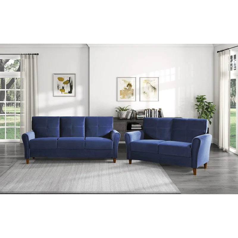 Causeuse capitonnée en velours marron avec cadre en bois massif - 57"L