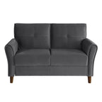 Causeuse capitonnée en velours marron avec cadre en bois massif - 57"L