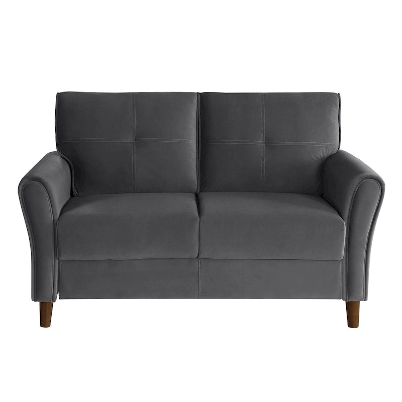 Causeuse capitonnée en velours marron avec cadre en bois massif - 57"L