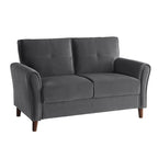 Causeuse capitonnée en velours marron avec cadre en bois massif - 57"L