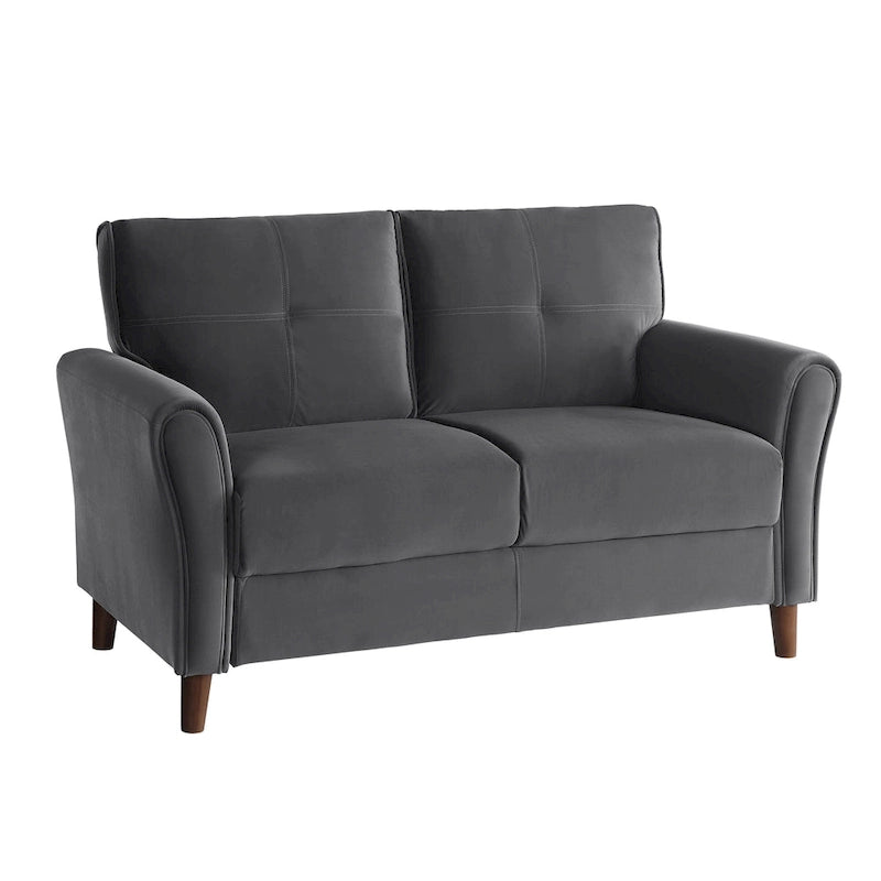 Causeuse capitonnée en velours marron avec cadre en bois massif - 57"L