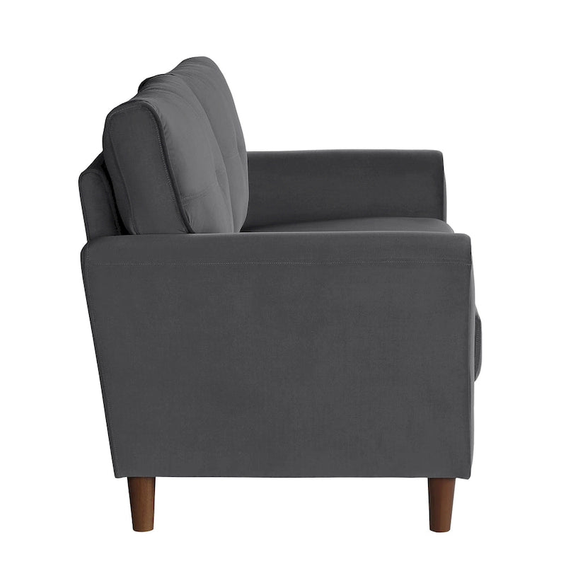 Causeuse capitonnée en velours marron avec cadre en bois massif - 57"L