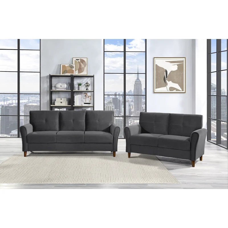 Causeuse capitonnée en velours marron avec cadre en bois massif - 57"L