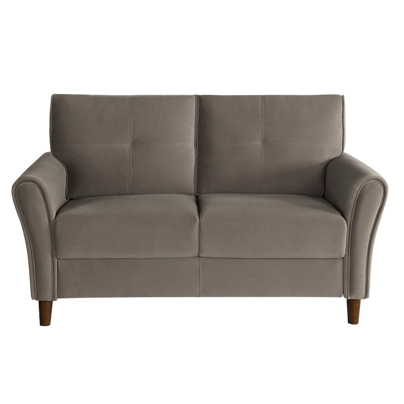 Causeuse capitonnée en velours marron avec cadre en bois massif - 57"L