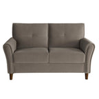 Causeuse capitonnée en velours marron avec cadre en bois massif - 57"L