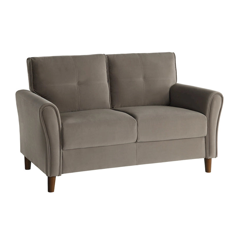 Causeuse capitonnée en velours marron avec cadre en bois massif - 57"L