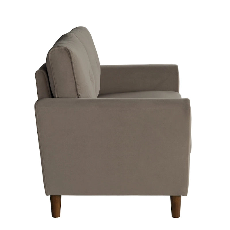 Causeuse capitonnée en velours marron avec cadre en bois massif - 57"L